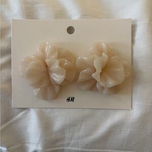 Beige Floral Statement Earrings